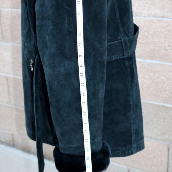 VTG Wilsons Womens Black Fur Lined Suede Leather Parka Coat Jacket Womens - Picture 10 of 16